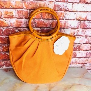 Neiman Marcus Orange Floral Canvas Boho Round Handle Handbag